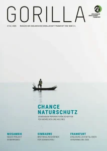 Titelseite des Gorilla-Magazins von Januar 2025 mit einem kleinen Boot in der Mitte, auf dem ein Mensch steht